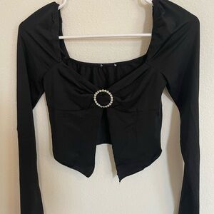 Princess Polly Black Long Sleeve Top with Accent